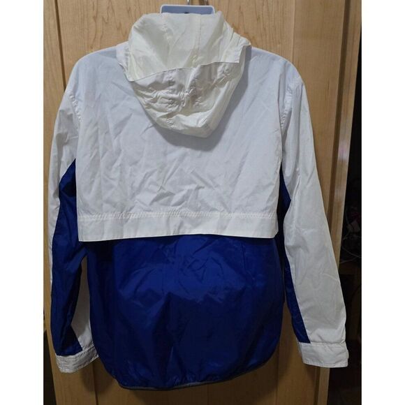 MTAPRO Vintage White Blue Pullover Nylon Windbreaker Jacket L With Hood Pockets - Picture 7 of 8